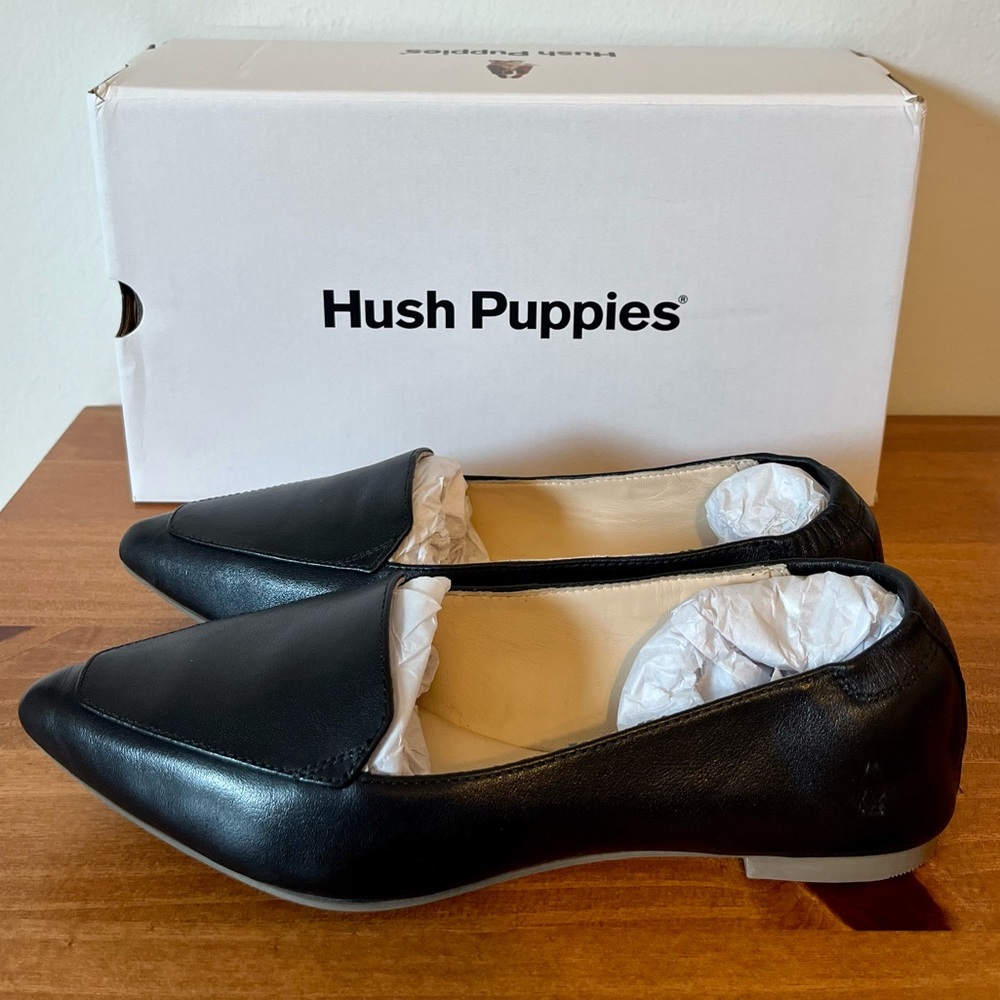 Hush Puppies Hazel Pointe | Black Leather | Flats Size 6 Wide